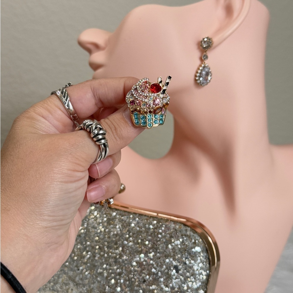 Colorful Cupcake Brooch with Crystals - Picture 4 of 11